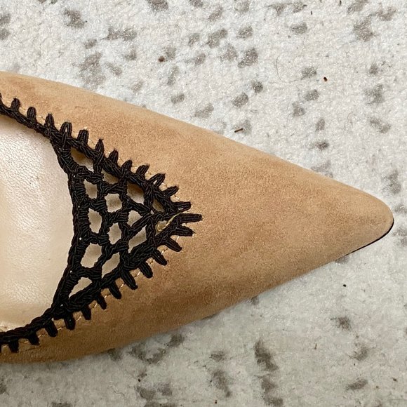 Ann Marino Boho Minimalist Hot Suede Leather Crochet Pumps Heels Shoes  … - Picture 3 of 9